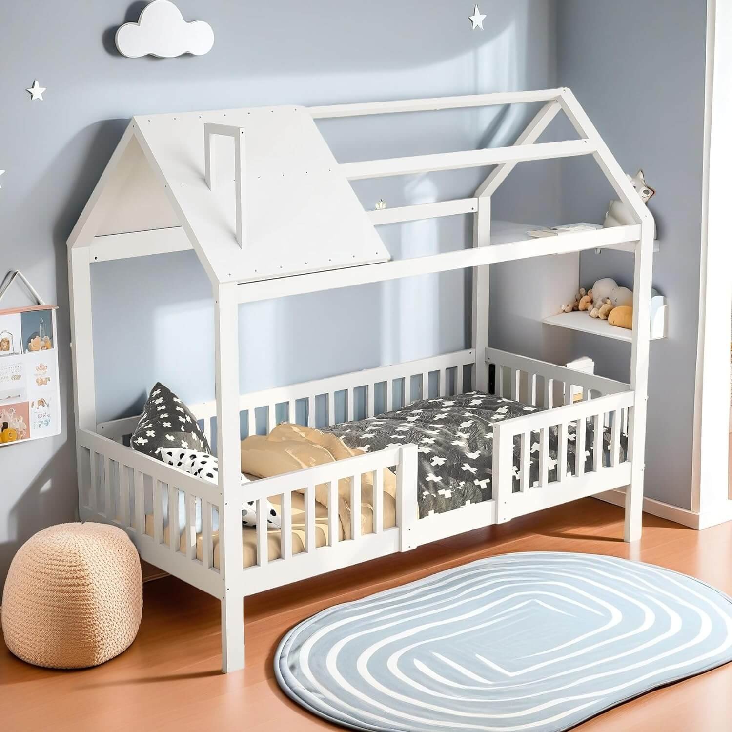 Lit cabane FEEOHOME avec barrière de sécurité