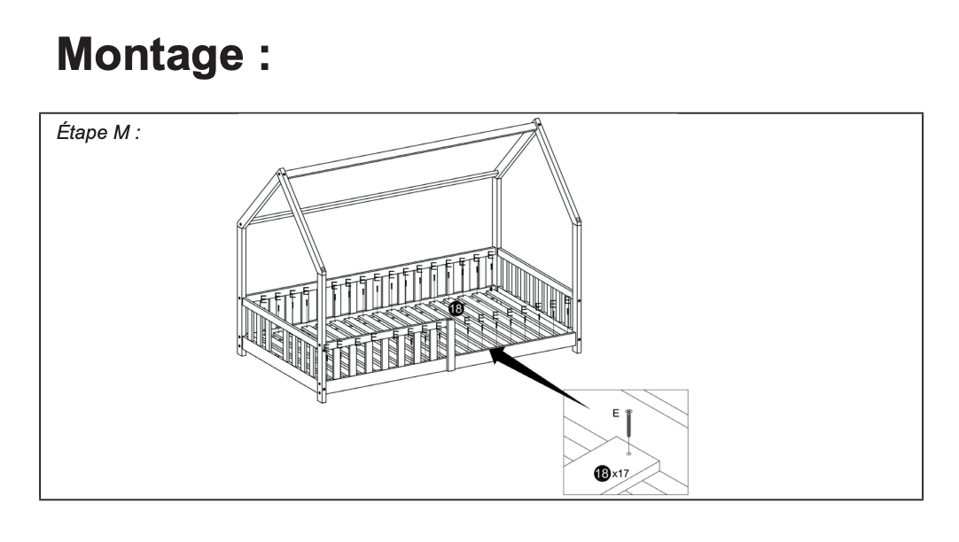 Lit cabane 90x190 assemblé avec barrières de sécurité et sommier