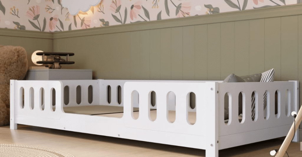 Lit Montessori Crazy Pine Crazy Ethan 190x100 blanc avec barrière centrale