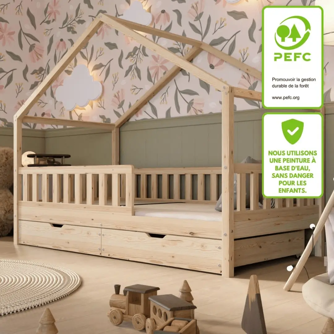 Lit cabane enfant bois naturel - Vue 4