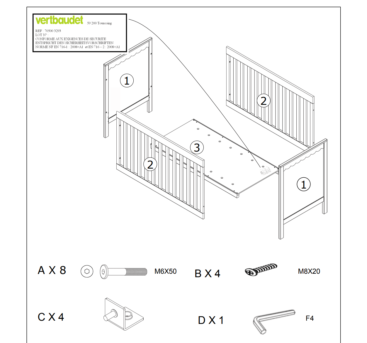 Inventaire visserie notice lit Vertbaudet