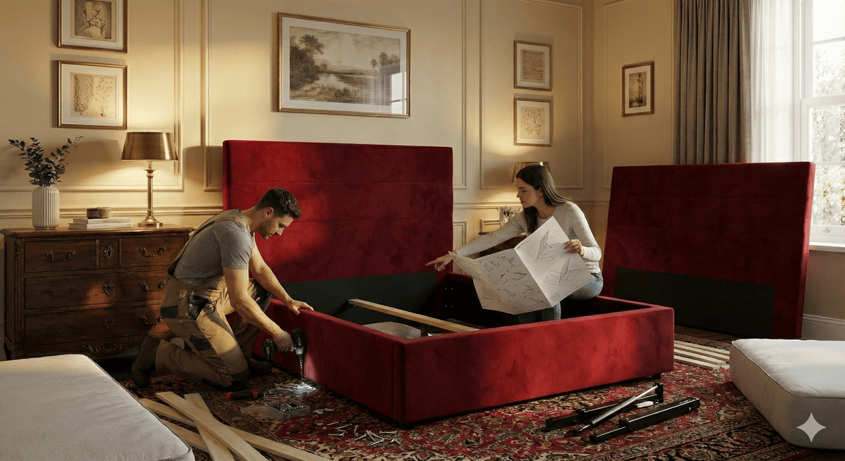 Mécanisme de vérins d'un lit coffre en détail